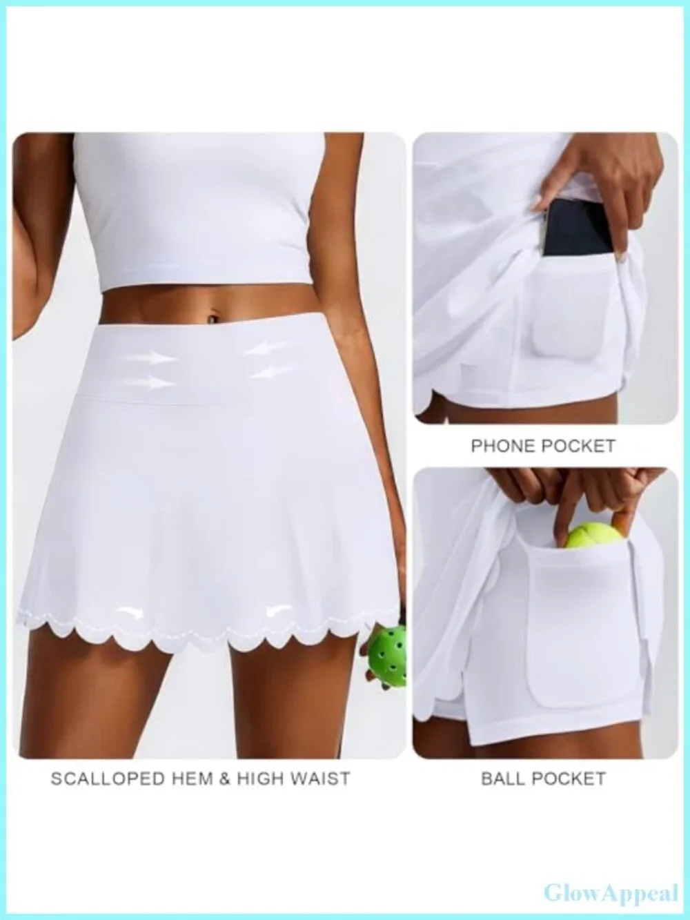 Tennis Skort for Women Scalloped Hem High Waisted Built-in Shorts with Pockets